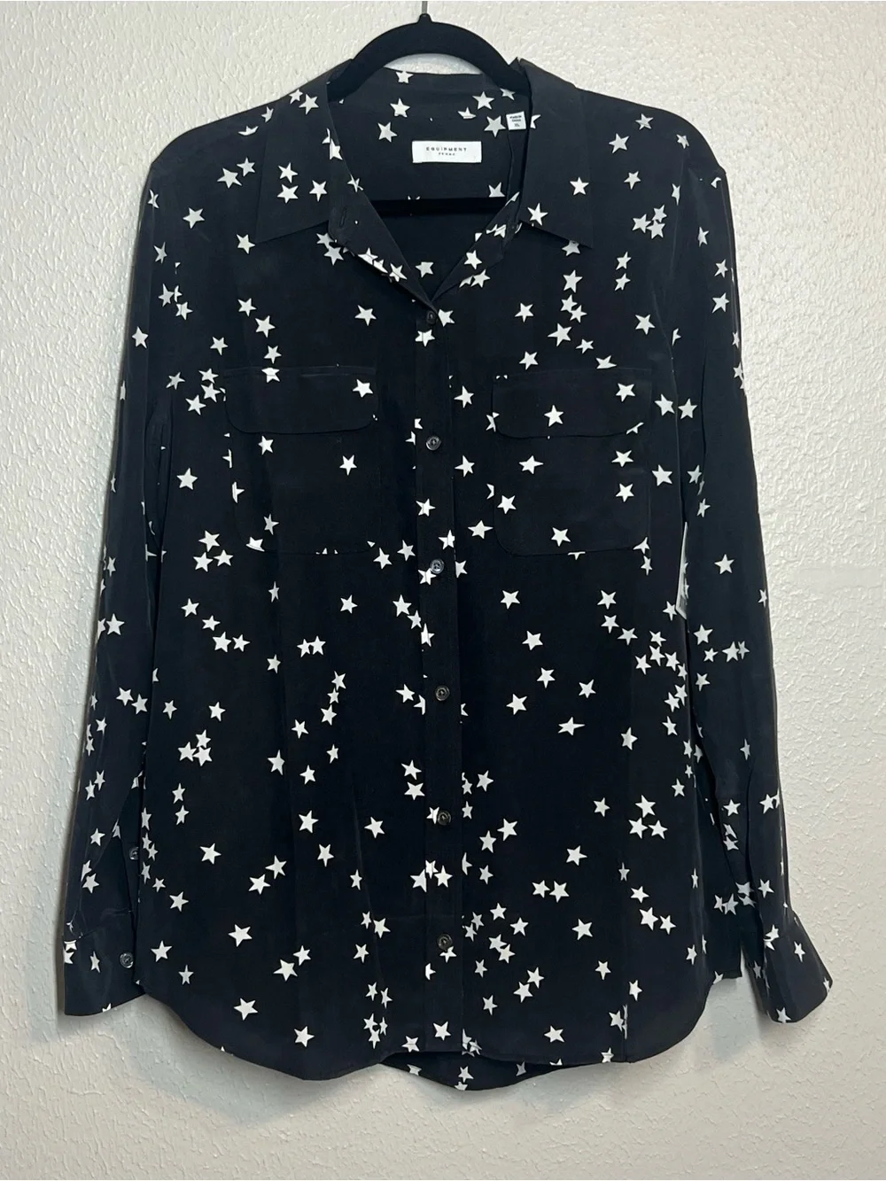 NWT Equipment Slim Signature Silk Shirt Bl White Star Print Size XL